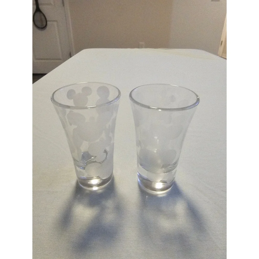 Disney Mickey Mouse Frosted Glass Shot Glasses Set of 2 Clear 4 Inch Tall